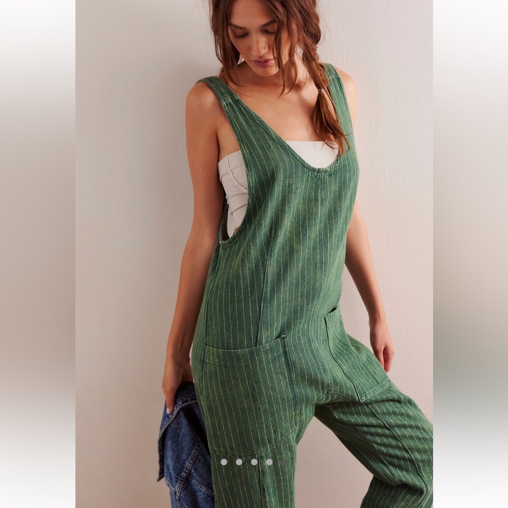 Free People High Roller Escalades Railroad jumpsuit XS Green